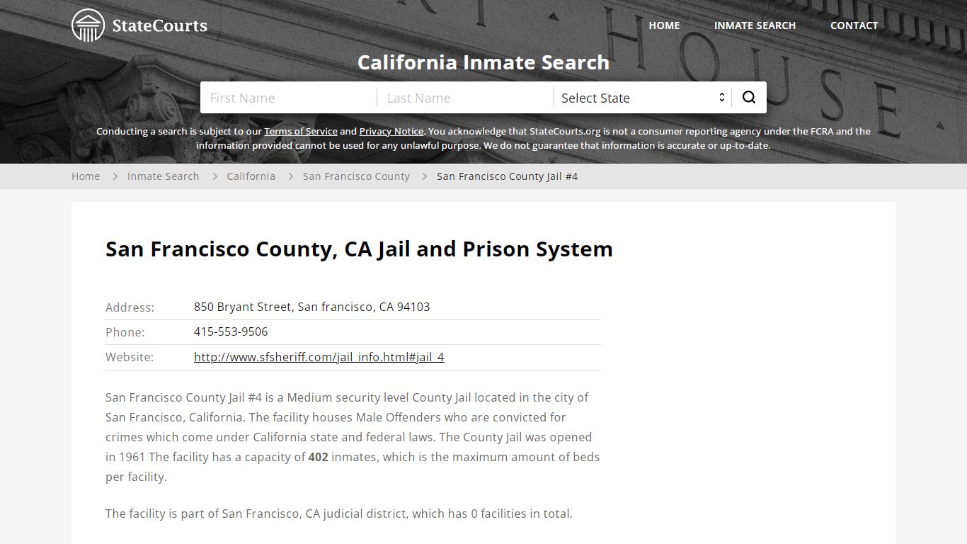 San Francisco County Jail #4 Inmate Records Search ...